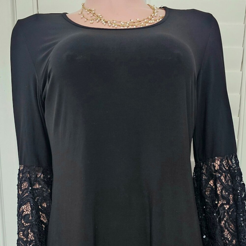 R&M Richards black midi dress puff sleeve size 8